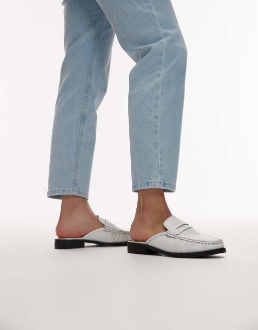 Topshop Anna leather flat shoe mules in white, 4 of 4