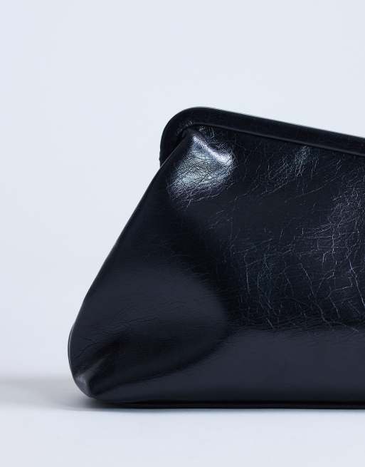 Topshop Anna medium angular clutch bag in black, 3 of 4