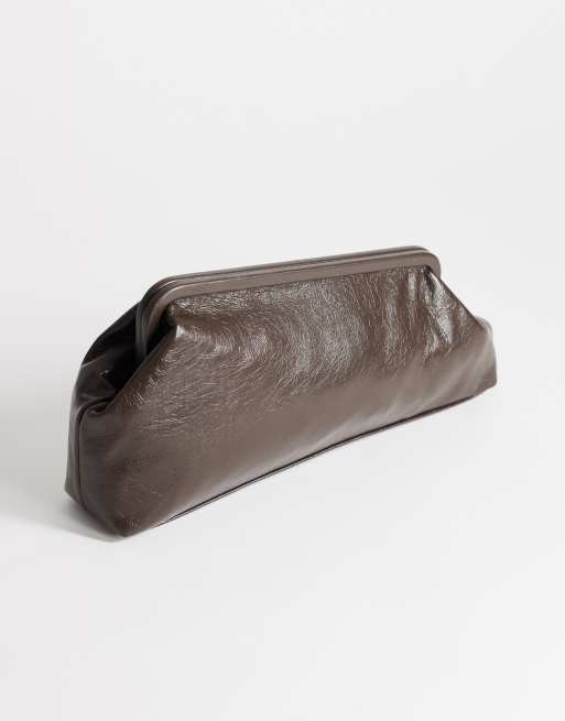 Topshop Anna medium angular clutch bag in chocolate, 2 of 4