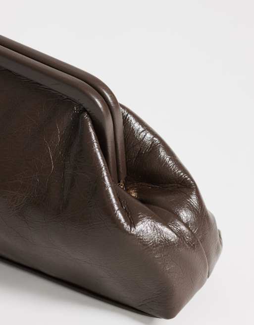 Topshop Anna medium angular clutch bag in chocolate, 3 of 4