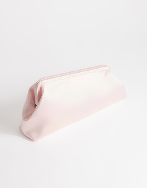 Topshop Anna medium angular clutch bag in pale pink satin, 2 of 4