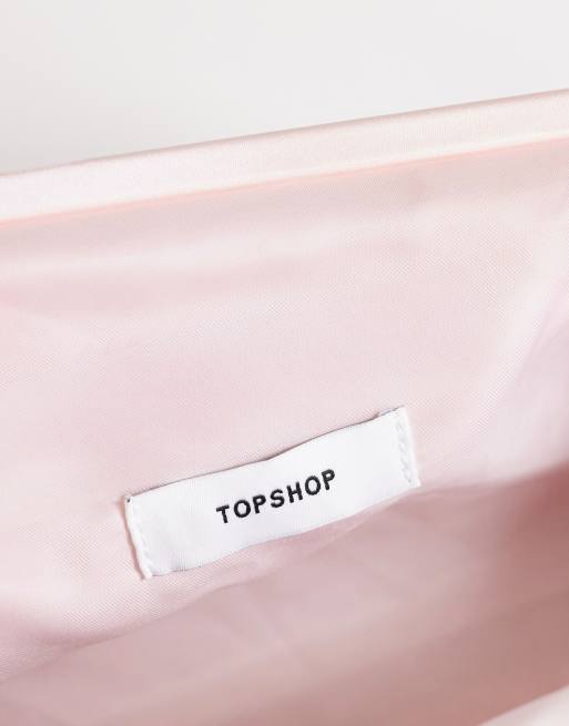 Topshop Anna medium angular clutch bag in pale pink satin, 4 of 4