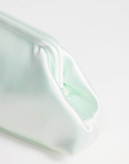 Topshop Anna medium angular clutch bag in sage satin, 3 of 4