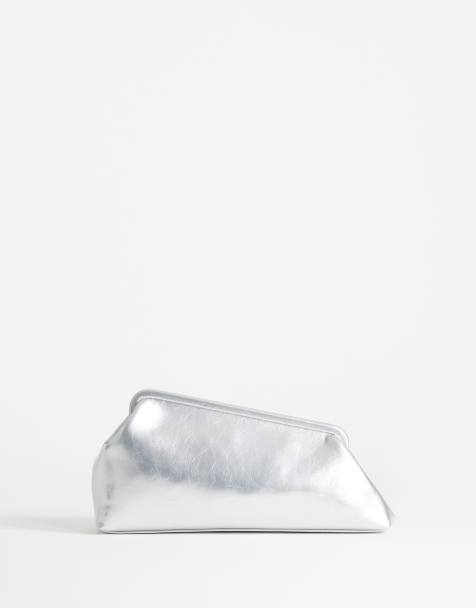 Topshop Anna medium angular clutch bag in silver - view 1