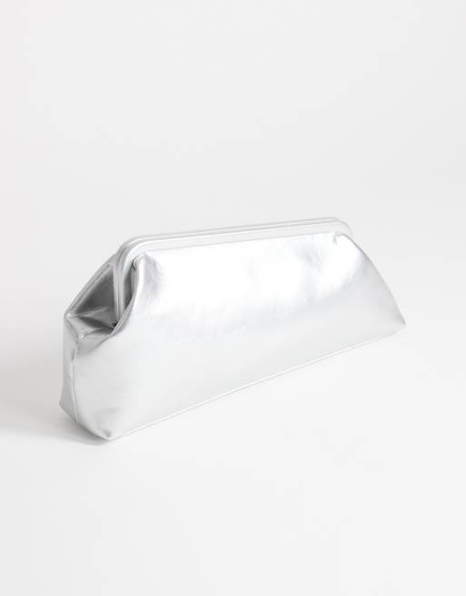 Topshop Anna medium angular clutch bag in silver, 2 of 4