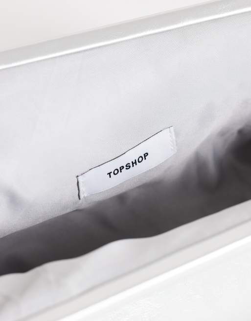Topshop Anna medium angular clutch bag in silver, 3 of 4