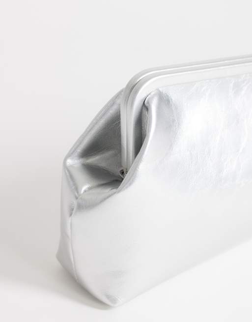 Topshop Anna medium angular clutch bag in silver, 4 of 4