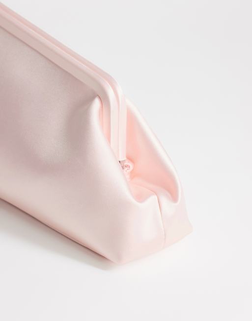 Topshop Anna medium vinklet clutch i lyserød satin, 3 af 4