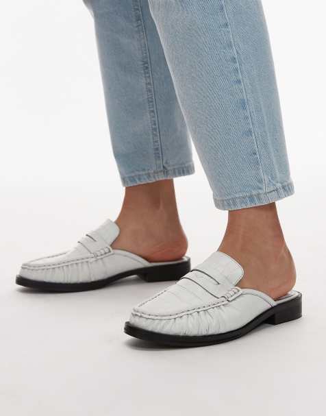 Topshop – Anna – Vita platta mules i läder - view 1