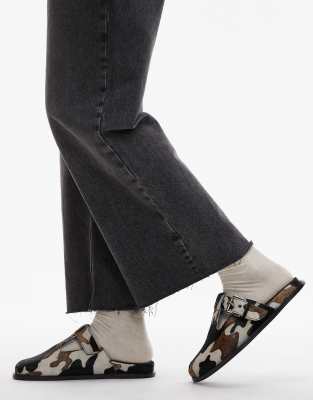  Annie leather buckle clog in cow print hair on real leather