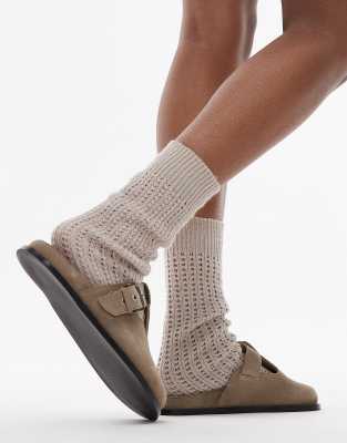 Topshop Annie Leather Buckle Clog In Neutral
