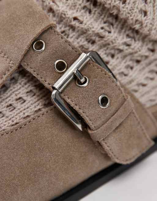 Topshop Annie leather buckle clogs in taupe suede, 4 of 4