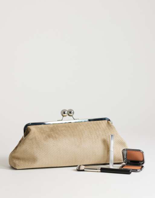Topshop Annie medium suedette weave clutch in taupe, 2 of 4