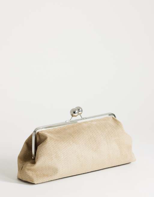 Topshop Annie medium suedette weave clutch in taupe, 4 of 4