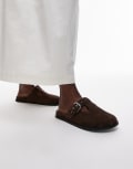 [Topshop] Topshop Annie real leather buckle clogs in chocolate-Brown 41 Chocolate