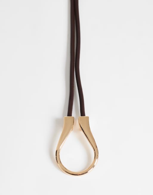 Topshop Annie riem met hardware en strik in chocoladebruin en goud, 3 van 3