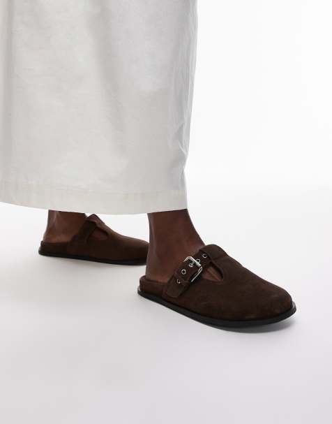 Topshop - Annie - Sabots en cuir véritable avec boucle - Chocolat - view 1