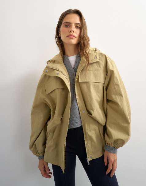 Topshop anorak con cappuccio e vita stretta in cammello - view 1