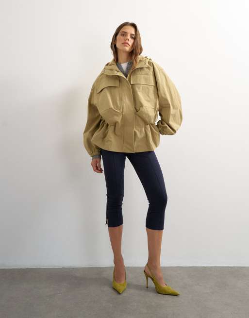 Topshop anorak con cappuccio e vita stretta in cammello, 2 di 4