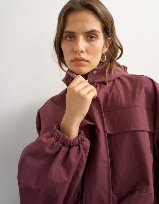 Topshop anorak med hætte og indsnøring i taljen i blackberry, 2 af 4