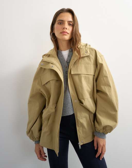 Topshop anorak z kapturem i ściągaczem w talii w kolorze camel, 1 z 4