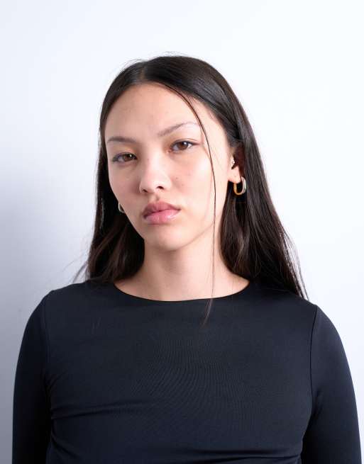 Topshop – Anschmiegsames, langärmliges Oberteil in Schwarz mit Rundhalsausschnitt, 4 von 4