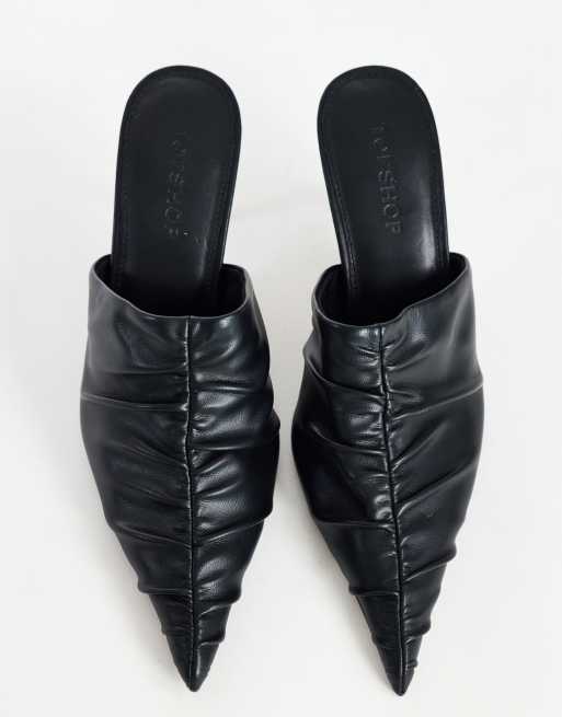 Topshop Ansel ruched pointed mid heel court shoe in black, 3 of 4