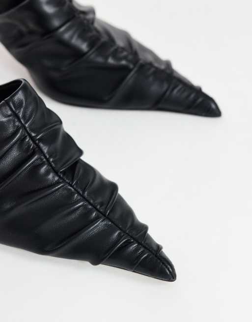 Topshop Ansel ruched pointed mid heel court shoe in black, 4 of 4
