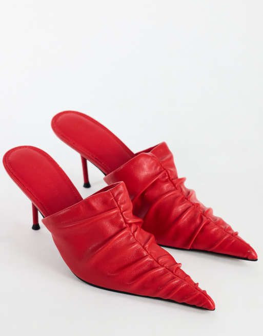 Topshop Ansel ruched pointed mid heel court shoe in red, 2 of 4