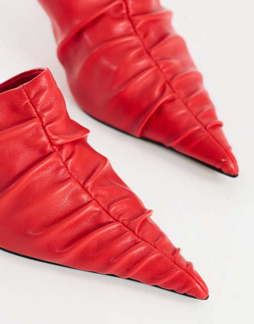 Topshop Ansel ruched pointed mid heel court shoe in red, 4 of 4