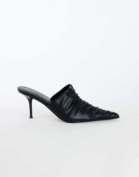 Topshop Ansel zapato de salón fruncido de tacón medio y punta fina en negro - view 1