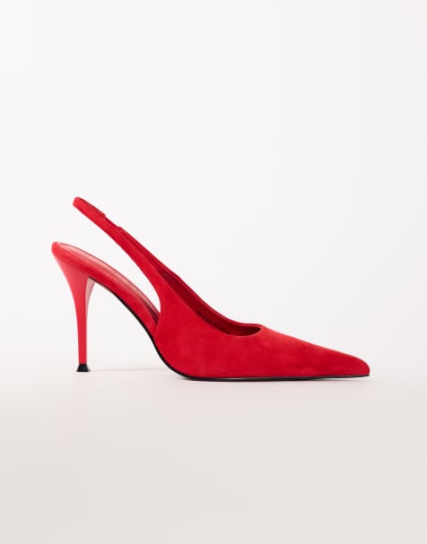Topshop Anya echte suède slingback pumps met hak in rood - view 1