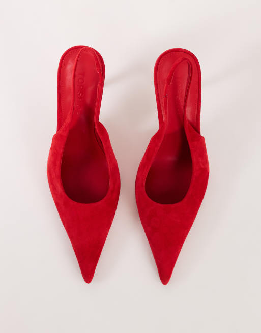 Topshop Anya escarpin à bride arrière en daim véritable rouge, 4 de 4