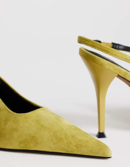 Topshop - Anya - Escarpins en daim véritable à talon haut et bride arrière - Olive, 3 de 4