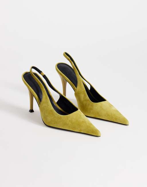 Topshop - Anya - Olivengrønne højhælede pumps med hælrem i ægte ruskind, 2 af 4