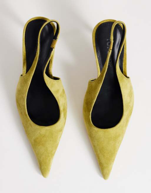 Topshop – Anya – Olivgröna pumps i äkta mocka med hälrem och hög klack, 4 av 4