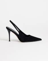 Topshop Anya real suede sling back high heeled court shoe in black
