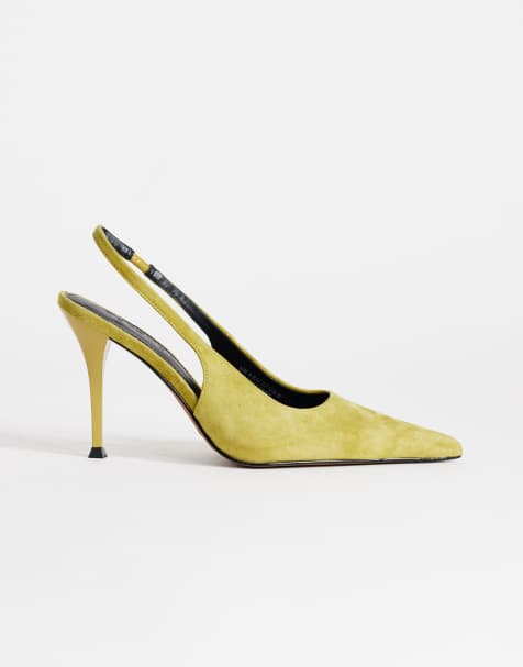 Topshop Anya real suede sling back high heeled court shoes in olive - view 1
