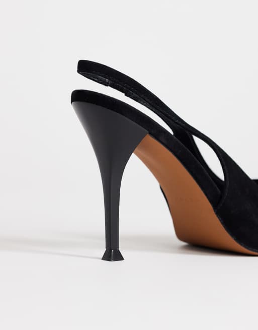 Topshop - Anya - Sorte pumps med høj hæl og hælrem i ægte ruskind, 3 af 4