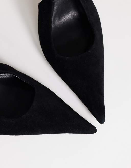 Topshop - Anya - Sorte pumps med høj hæl og hælrem i ægte ruskind, 4 af 4