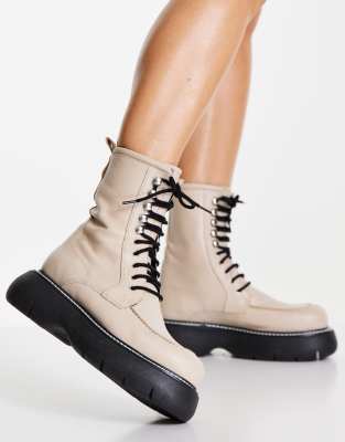 Topshop Apis chunky lace up boot in off white