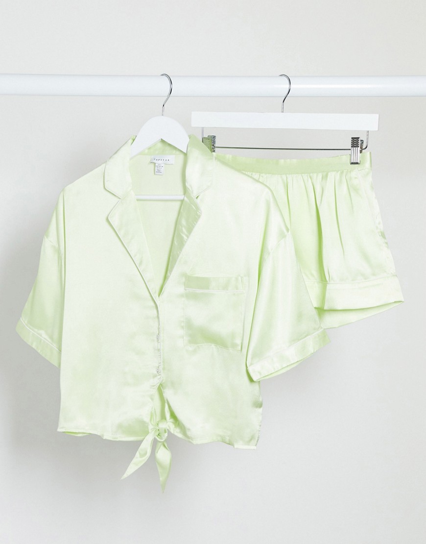 Topshop – Äppelgrön pyjamas i satin