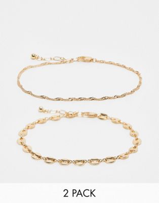 Topshop Arabella 2-pack Chain Anklets In Gold Tone