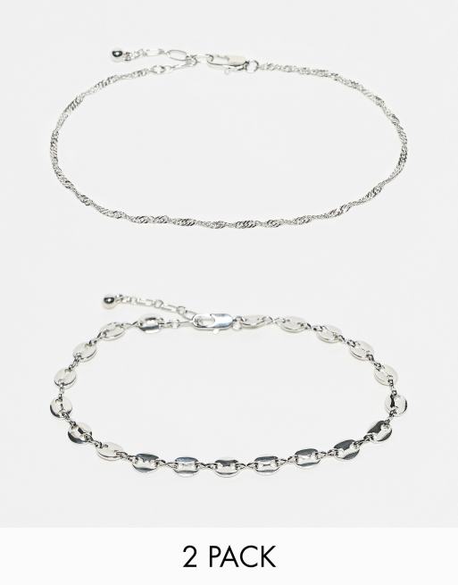 Topshop – Arabella – 2er-Pack Fußkettchen in Silber-Optik