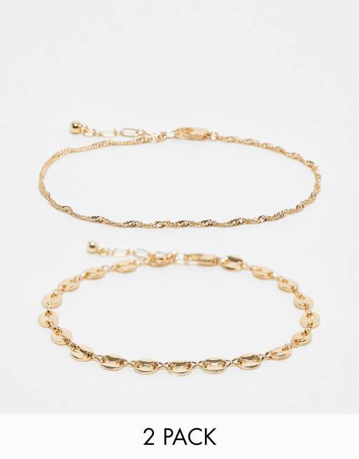 Topshop – Arabella – 2er-Pack goldfarbene Fußkettchen