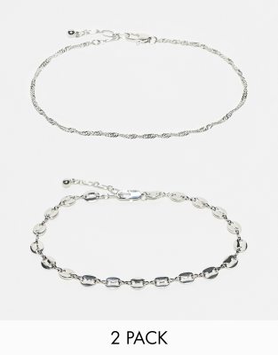 Topshop Arabella pack of 2 chain anklets in silver tone