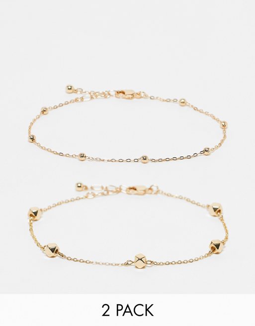 Topshop - Ari - Lot de 2 bracelets de cheville ornés de billes - Doré