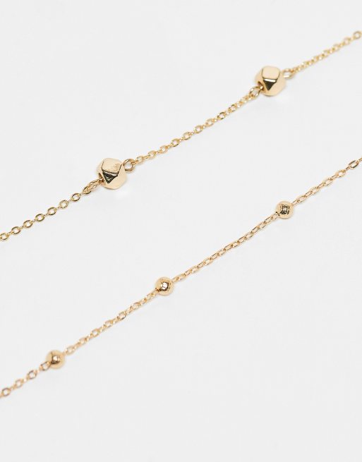 Topshop - Ari - Lot de 2 bracelets de cheville ornés de billes - Doré, 3 de 4