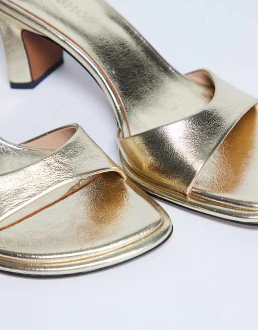 Topshop - Ari - Muiltjes-sandalen met hak in goud, 4 van 4