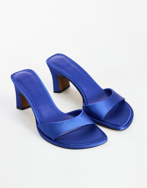 Topshop Ari mule mid heeled sandal in cobalt satin, 2 of 4
